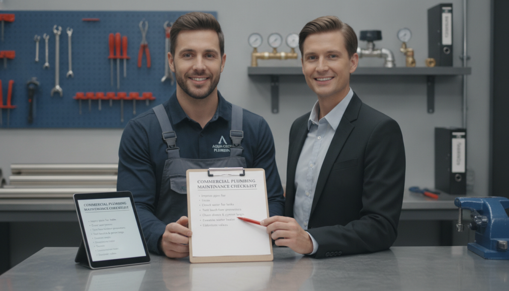 Commercial plumbing maintenance checklist visual for Keller property managers