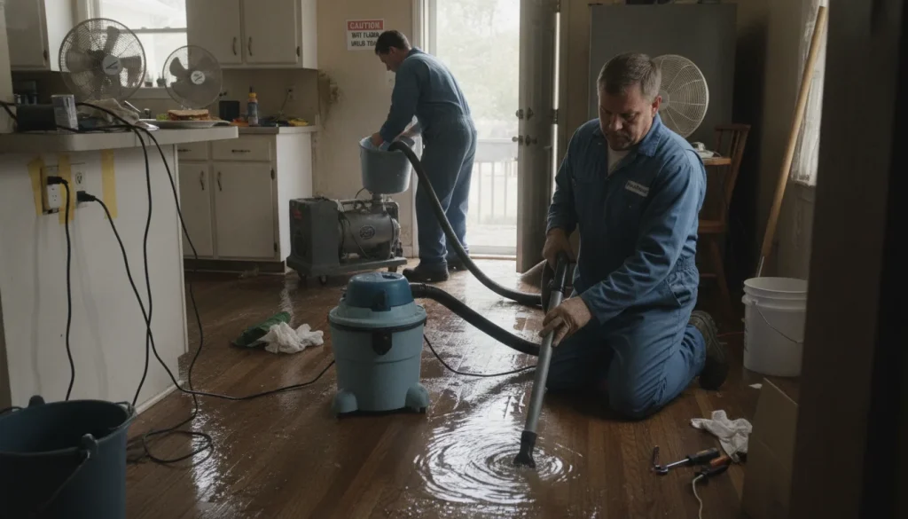 Use a wet/dry vac for small to mid-size water cleanup; keep power cords and outlets dry and away from puddles in Keller homes